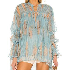 Free People Dhalia Tunic Blue and Orange Top Dress size small boho romantic